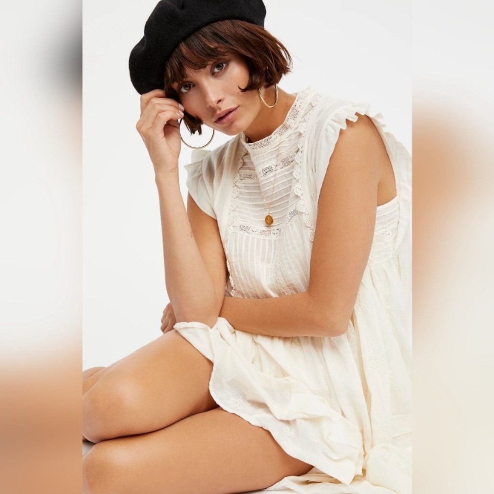 NWT Free People‎ Embroidered Babydoll Dress Boho Cottagecore Romantic Coquette